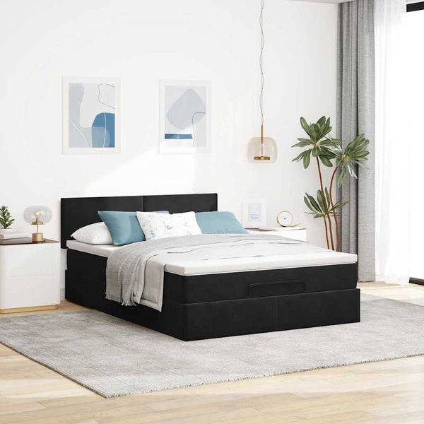 vidaXL Ottoman Bed with Mattress & LED Black 140x200 cm Velvet