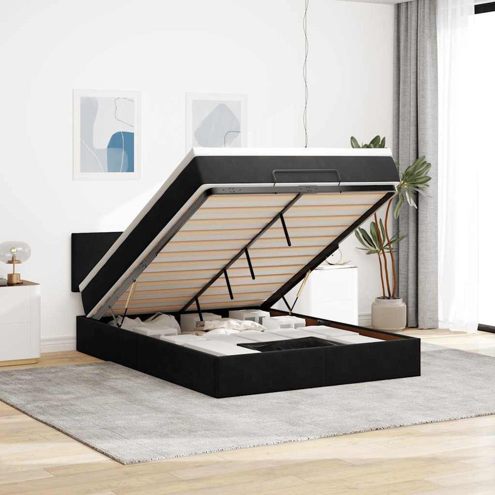 vidaXL Ottoman Bed with Mattress & LED Black 140x200 cm Velvet
