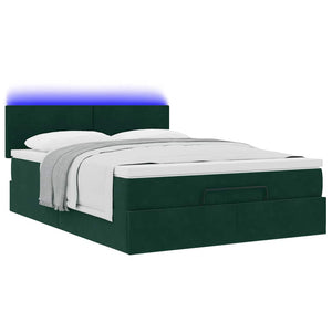 vidaXL Ottoman Bed with Mattress & LEDs Dark Green 140x200 cm Velvet