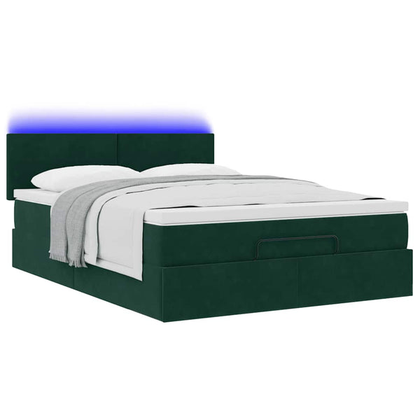 vidaXL Ottoman Bed with Mattress & LEDs Dark Green 140x200 cm Velvet