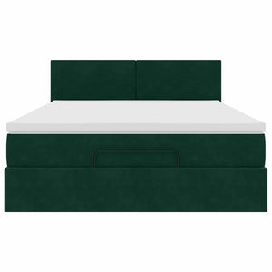 vidaXL Ottoman Bed with Mattress & LEDs Dark Green 140x200 cm Velvet