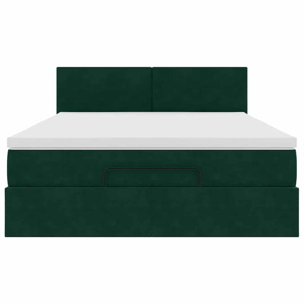 vidaXL Ottoman Bed with Mattress & LEDs Dark Green 140x200 cm Velvet