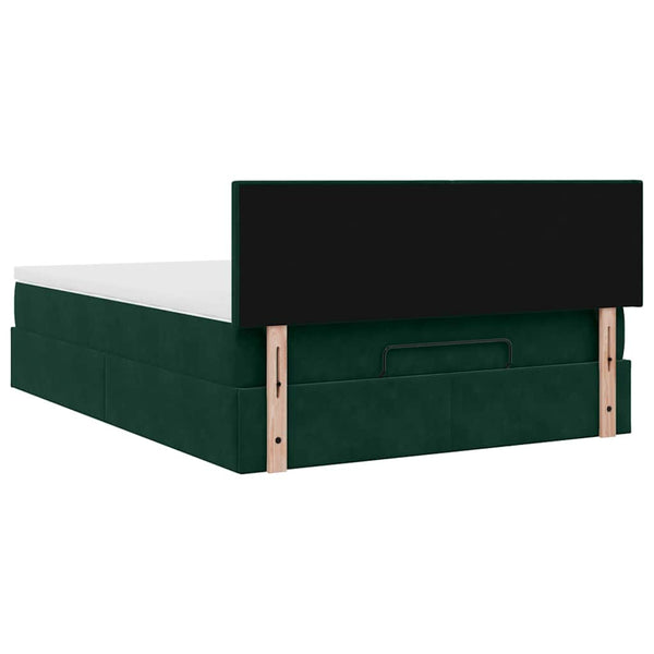 vidaXL Ottoman Bed with Mattress & LEDs Dark Green 140x200 cm Velvet