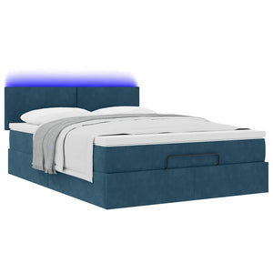 vidaXL Ottoman Bed with Mattress & LEDs Dark Blue 140x200 cm Velvet