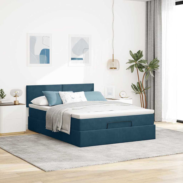 vidaXL Ottoman Bed with Mattress & LEDs Dark Blue 140x200 cm Velvet