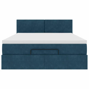 vidaXL Ottoman Bed with Mattress & LEDs Dark Blue 140x200 cm Velvet