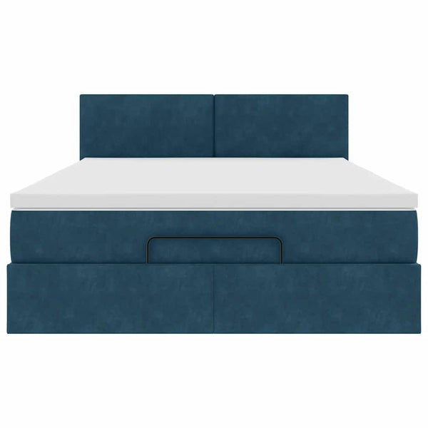 vidaXL Ottoman Bed with Mattress & LEDs Dark Blue 140x200 cm Velvet