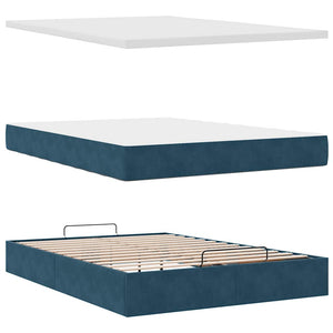 vidaXL Ottoman Bed with Mattress & LEDs Dark Blue 140x200 cm Velvet