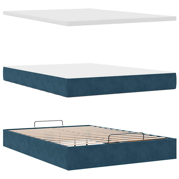 vidaXL Ottoman Bed with Mattress & LEDs Dark Blue 140x200 cm Velvet