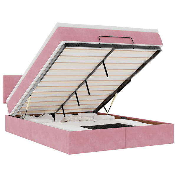 vidaXL Ottoman Bed with Mattress & LEDs Pink 140x200 cm Velvet