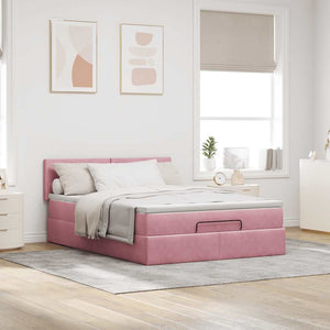vidaXL Ottoman Bed with Mattress & LEDs Pink 140x200 cm Velvet