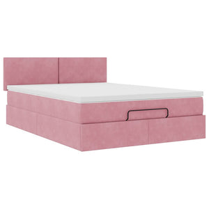vidaXL Ottoman Bed with Mattress & LEDs Pink 140x200 cm Velvet