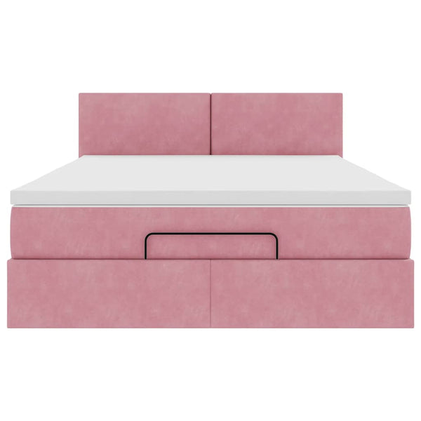 vidaXL Ottoman Bed with Mattress & LEDs Pink 140x200 cm Velvet