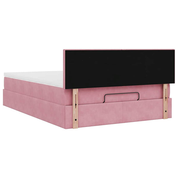vidaXL Ottoman Bed with Mattress & LEDs Pink 140x200 cm Velvet