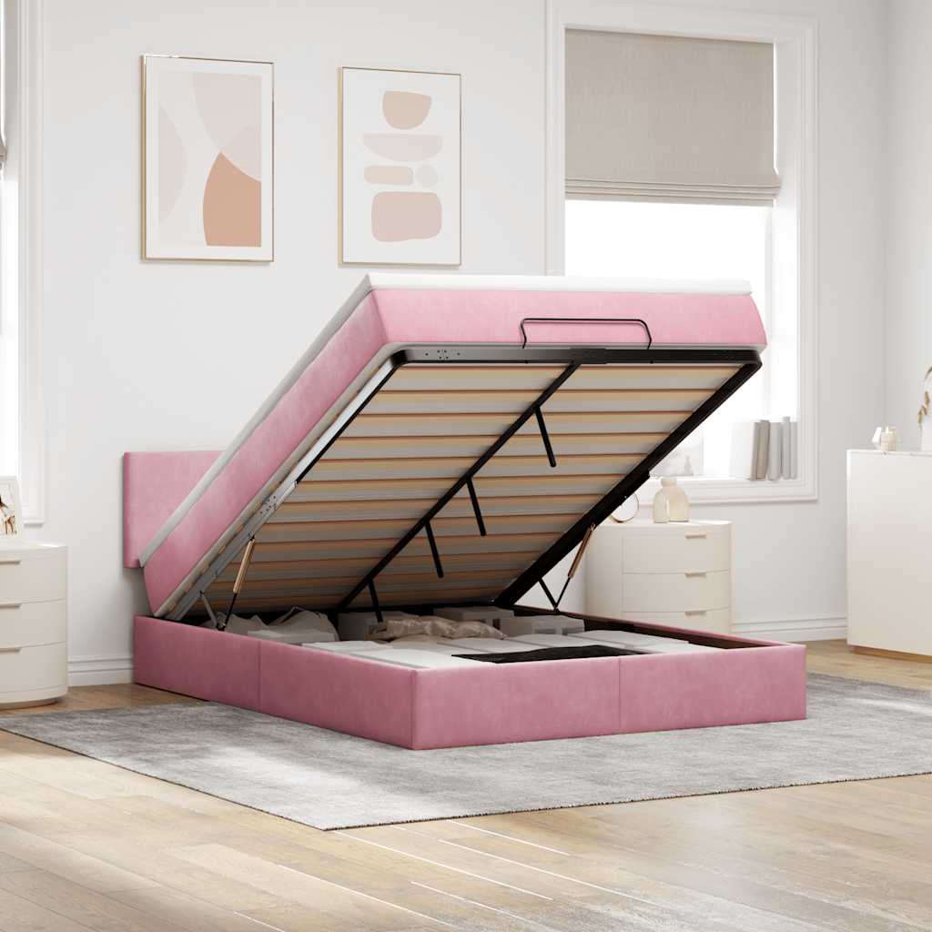 vidaXL Ottoman Bed with Mattress & LEDs Pink 140x200 cm Velvet