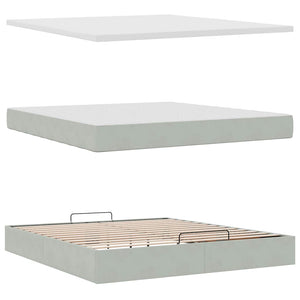 vidaXL Ottoman Bed with Mattress & LED Lights Light Grey 160x200 cm Velvet