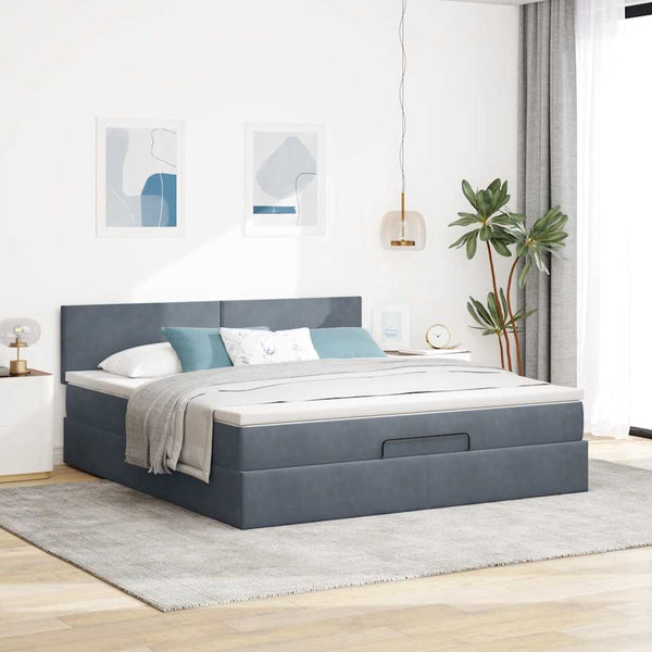 vidaXL Ottoman Bed with Mattress & LEDs Dark Gray 160x200 cm Velvet