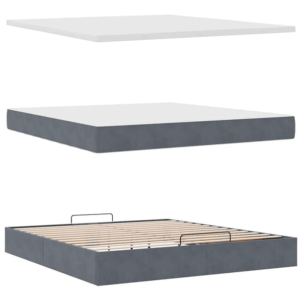 vidaXL Ottoman Bed with Mattress & LEDs Dark Gray 160x200 cm Velvet