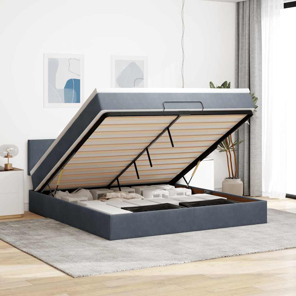 vidaXL Ottoman Bed with Mattress & LEDs Dark Gray 160x200 cm Velvet
