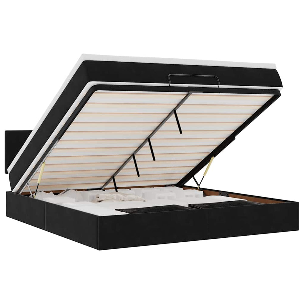 vidaXL Ottoman Bed with Mattress & LED Black 160x200 cm Velvet