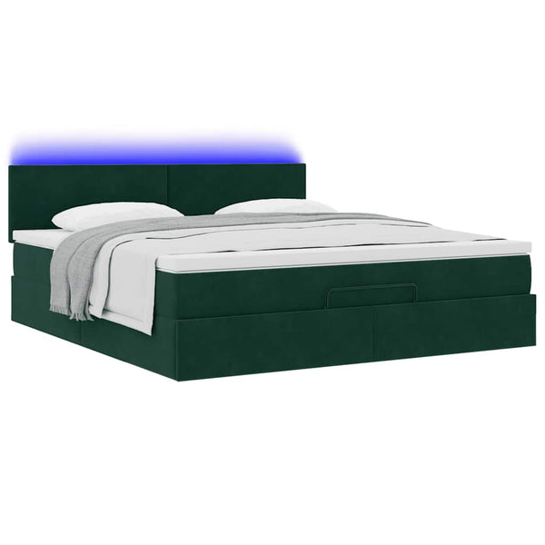 vidaXL Ottoman Bed with Mattress & LEDs Dark Green 160x200 cm Velvet