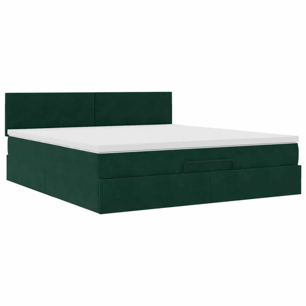 vidaXL Ottoman Bed with Mattress & LEDs Dark Green 160x200 cm Velvet