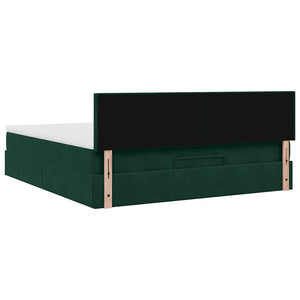 vidaXL Ottoman Bed with Mattress & LEDs Dark Green 160x200 cm Velvet