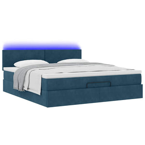 vidaXL Ottoman Bed with Mattress & LED Lights Dark Blue 160x200 cm Velvet