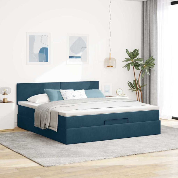 vidaXL Ottoman Bed with Mattress & LED Lights Dark Blue 160x200 cm Velvet