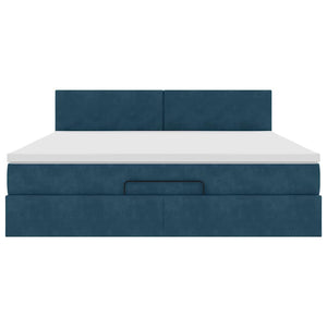 vidaXL Ottoman Bed with Mattress & LED Lights Dark Blue 160x200 cm Velvet
