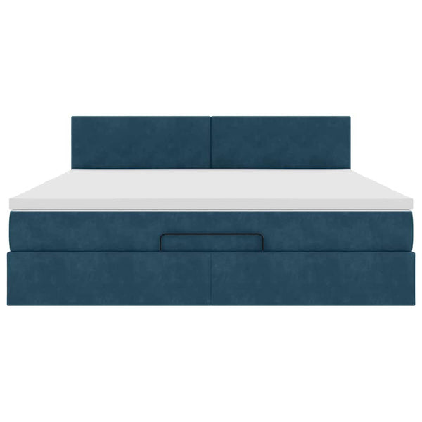 vidaXL Ottoman Bed with Mattress & LED Lights Dark Blue 160x200 cm Velvet