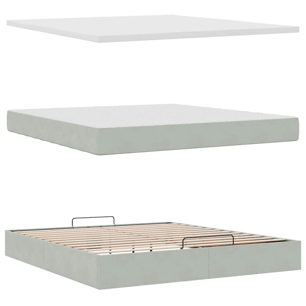 vidaXL Ottoman Bed with Mattress & LED Lights Light Grey 180x200 cm Velvet