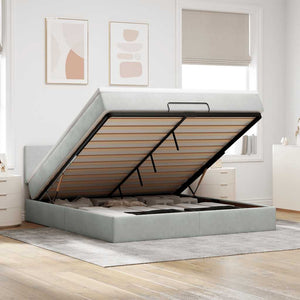 vidaXL Ottoman Bed with Mattress & LED Lights Light Grey 180x200 cm Velvet