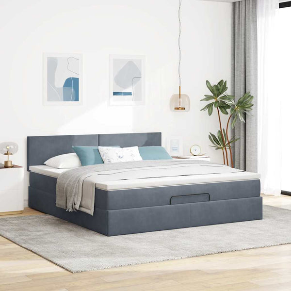 vidaXL Ottoman Bed with Mattress & LEDs Dark Grey 180x200 cm Velvet