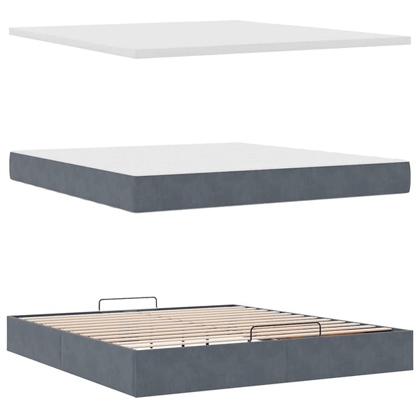 vidaXL Ottoman Bed with Mattress & LEDs Dark Grey 180x200 cm Velvet