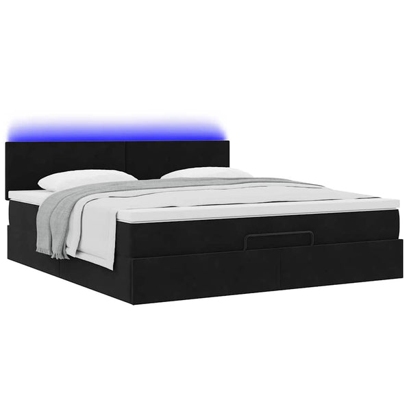 vidaXL Ottoman Bed with Mattress & LED Black 180x200 cm Velvet