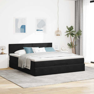vidaXL Ottoman Bed with Mattress & LED Black 180x200 cm Velvet