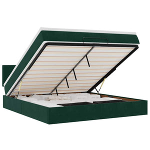 vidaXL Ottoman Bed with Mattress & LEDs Dark Green 180x200 cm Velvet