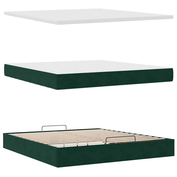 vidaXL Ottoman Bed with Mattress & LEDs Dark Green 180x200 cm Velvet