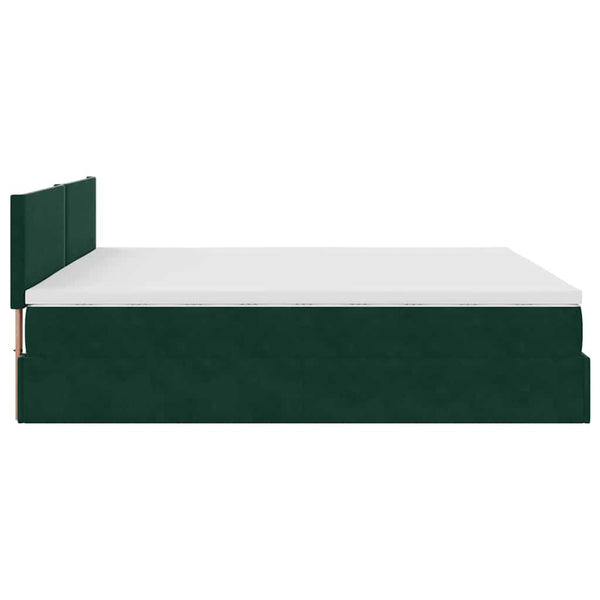 vidaXL Ottoman Bed with Mattress & LEDs Dark Green 180x200 cm Velvet