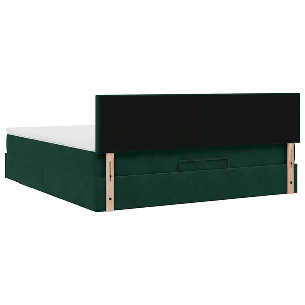 vidaXL Ottoman Bed with Mattress & LEDs Dark Green 180x200 cm Velvet