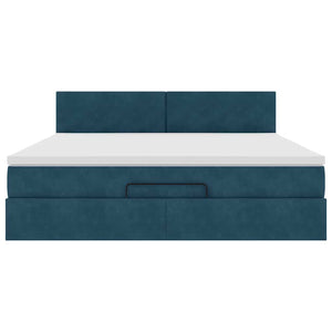 vidaXL Ottoman Bed with Mattress & LED Dark Blue 180x200 cm Velvet