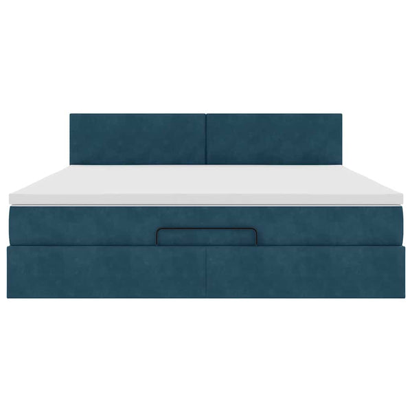 vidaXL Ottoman Bed with Mattress & LED Dark Blue 180x200 cm Velvet