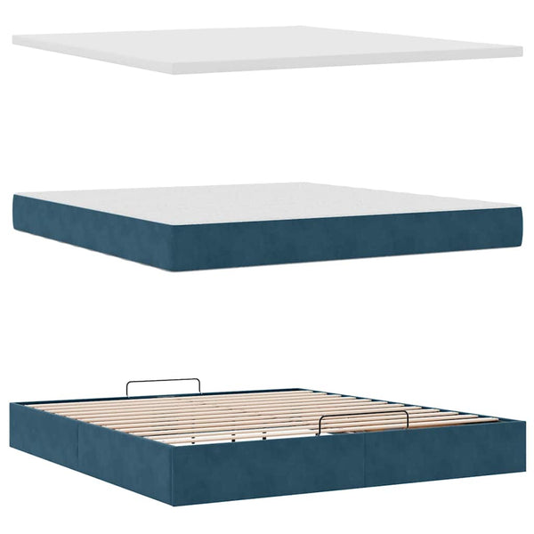 vidaXL Ottoman Bed with Mattress & LED Dark Blue 180x200 cm Velvet