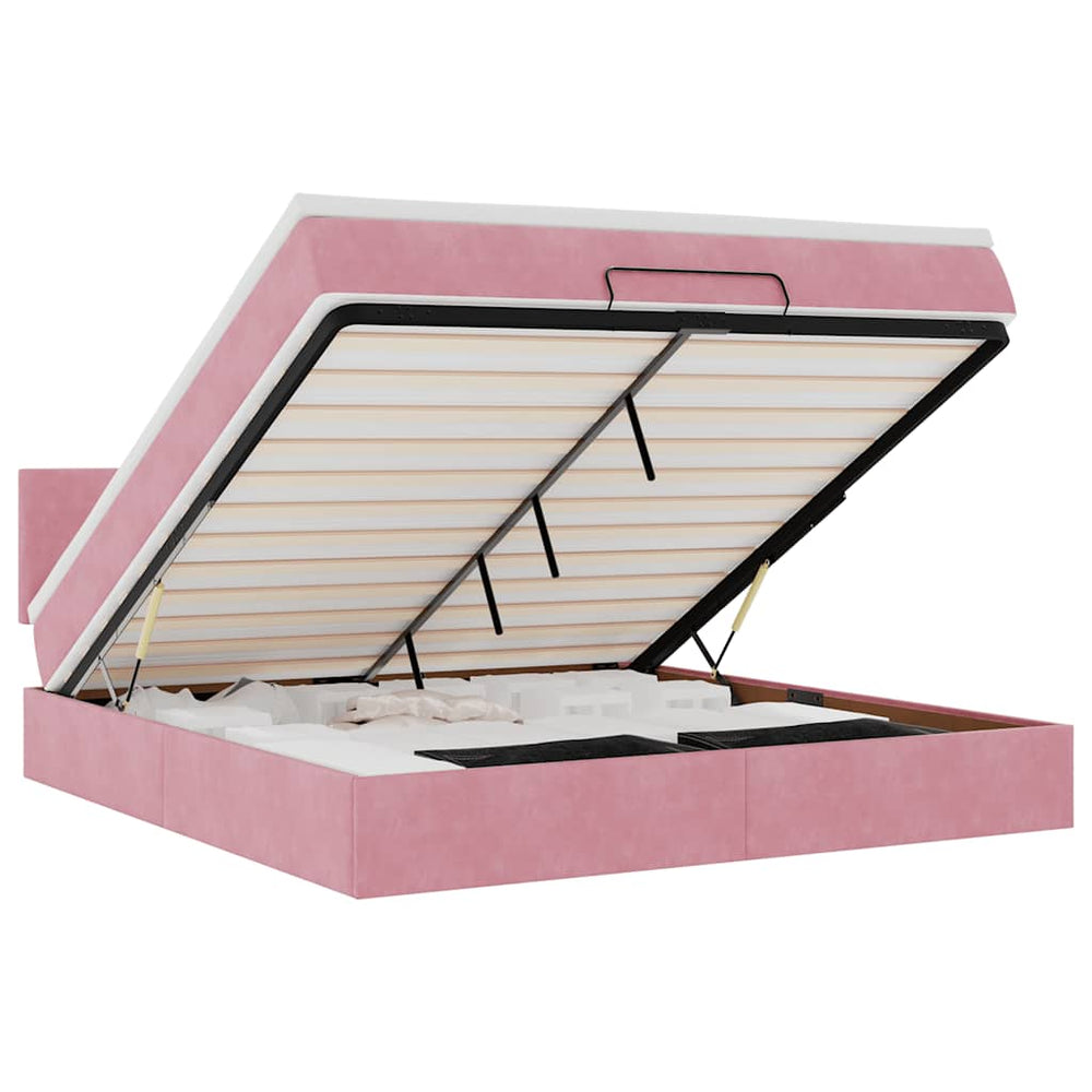 vidaXL Ottoman Bed with Mattress & LED Pink 180x200 cm Velvet