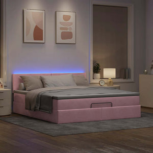 vidaXL Ottoman Bed with Mattress & LED Pink 180x200 cm Velvet
