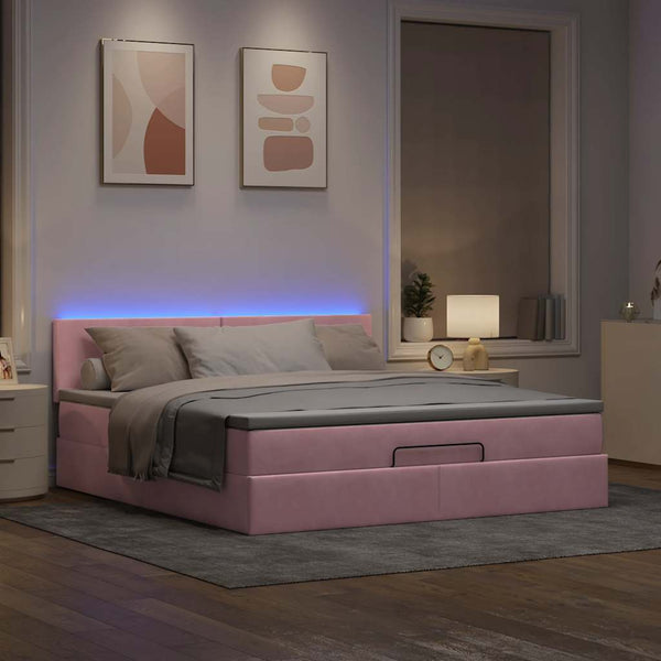 vidaXL Ottoman Bed with Mattress & LED Pink 180x200 cm Velvet