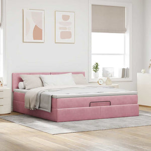 vidaXL Ottoman Bed with Mattress & LED Pink 180x200 cm Velvet