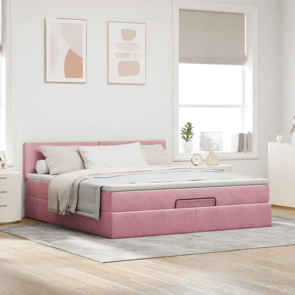 vidaXL Ottoman Bed with Mattress & LED Pink 180x200 cm Velvet