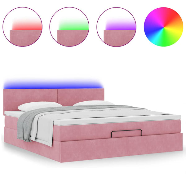 vidaXL Ottoman Bed with Mattress & LED Pink 180x200 cm Velvet